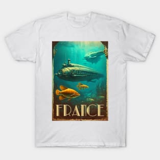 France Underwater Vintage Travel Art Poster T-Shirt